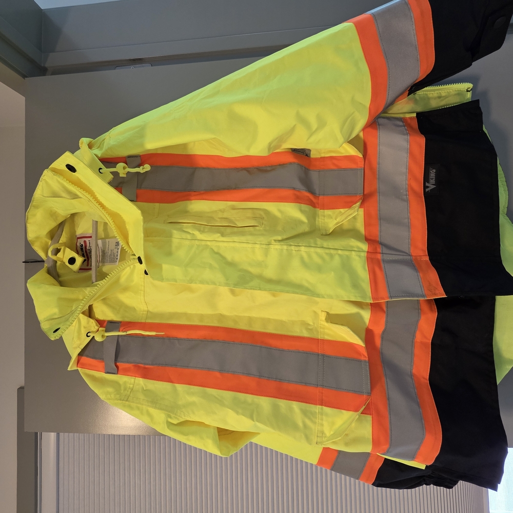 Yellow and Orange Reflective Raincoat with Attached Hood